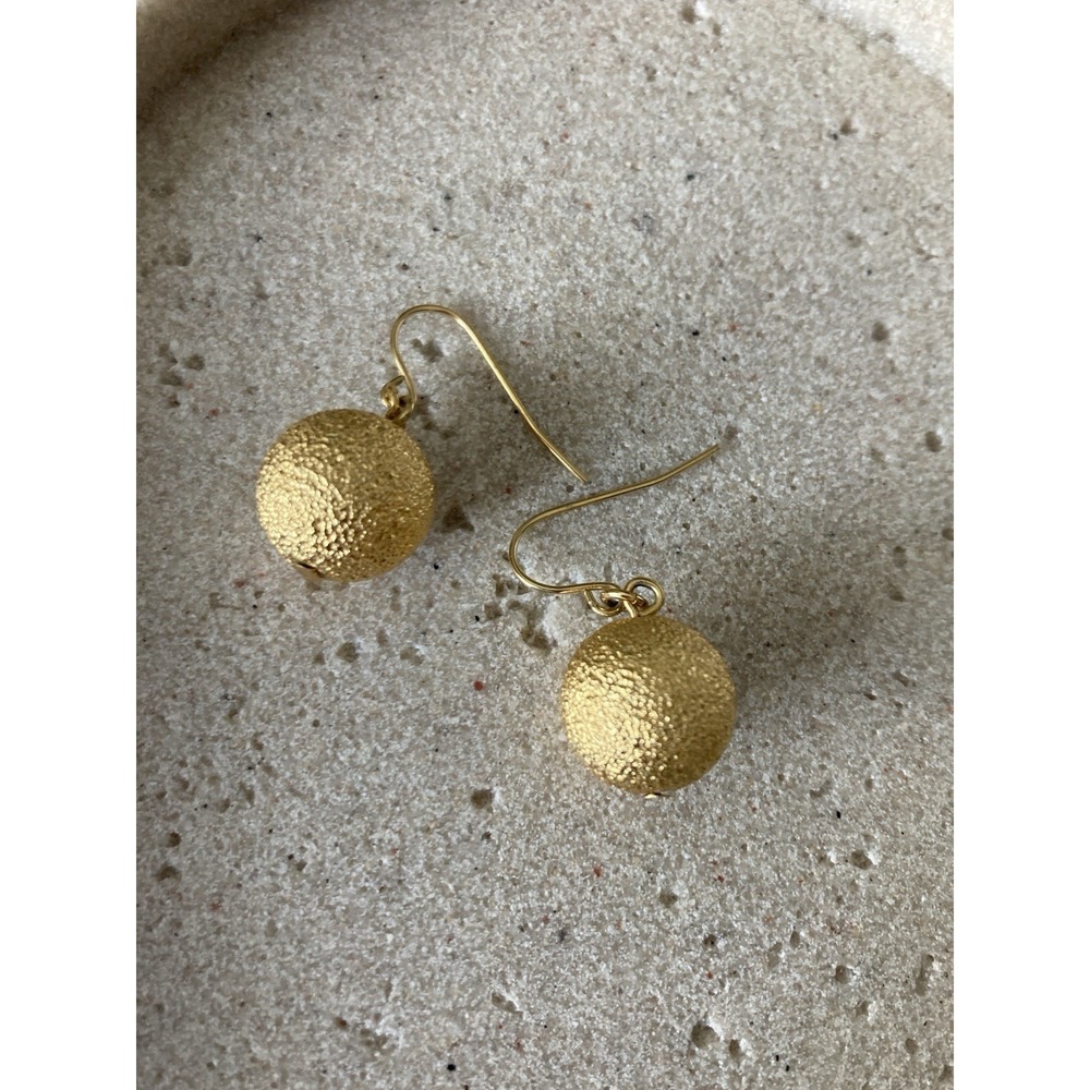 Gold‎ Tone Textured Ball Drop Earrings Dangle Classic Minimalist Everyday